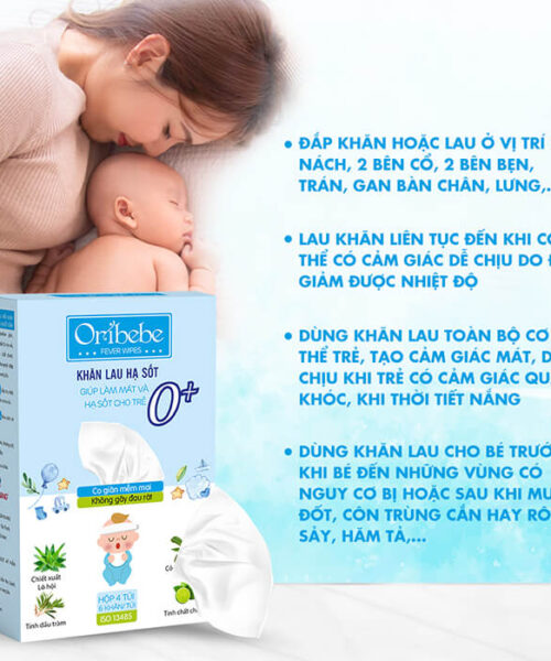 cách dùng khăn lau hạ sốt Oribebe 0y