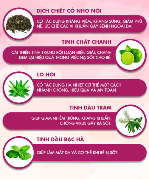 thành phần khăn lau hạ sốt Oribebe 2y